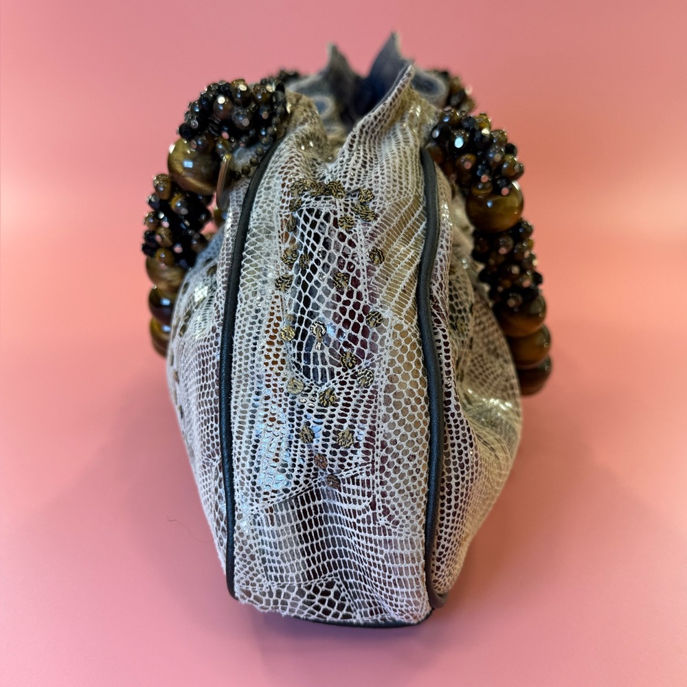 MARY FRANCIS beaded TIGER EYE hand bag 12" X 5" EXCELLENT CONDITION - Picture 3 of 6